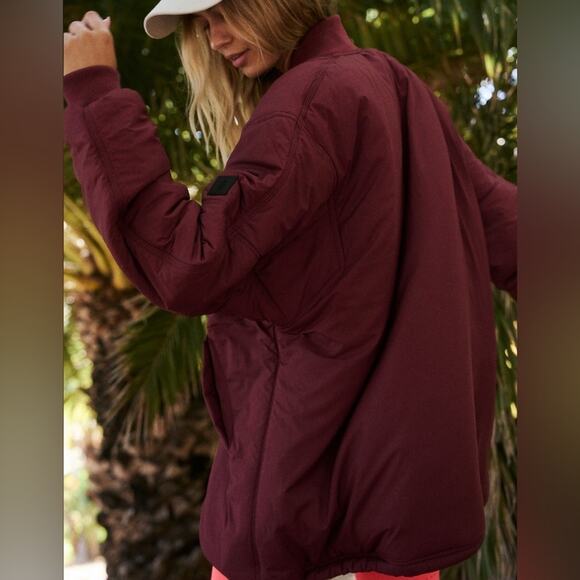 NWOT Free People Movement Midnight Moon Solid Bomber Jacket, Size Medium Oxblood - Picture 3 of 13